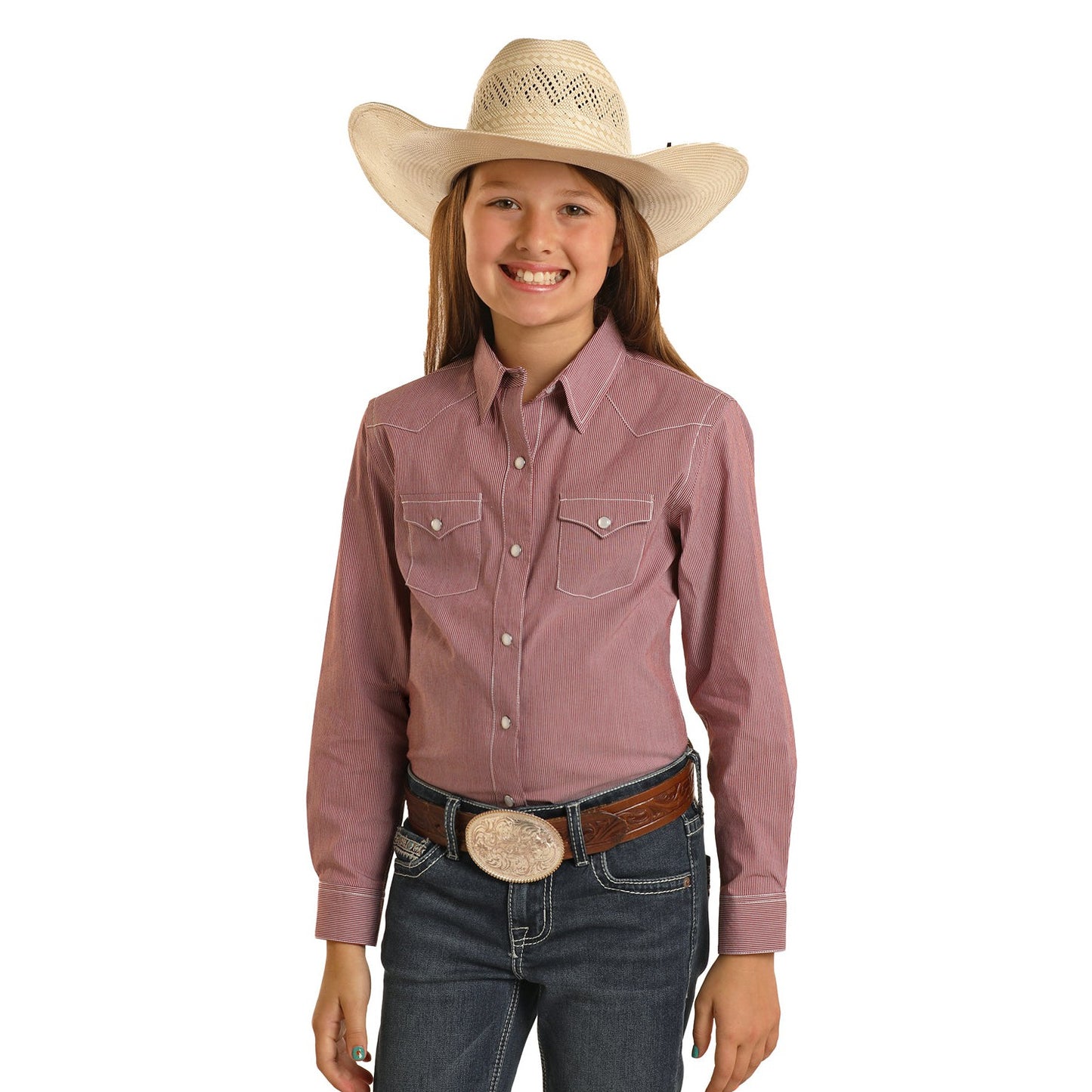 Rock & Roll Girl's Long Sleeve Snap Shirt - Burgundy