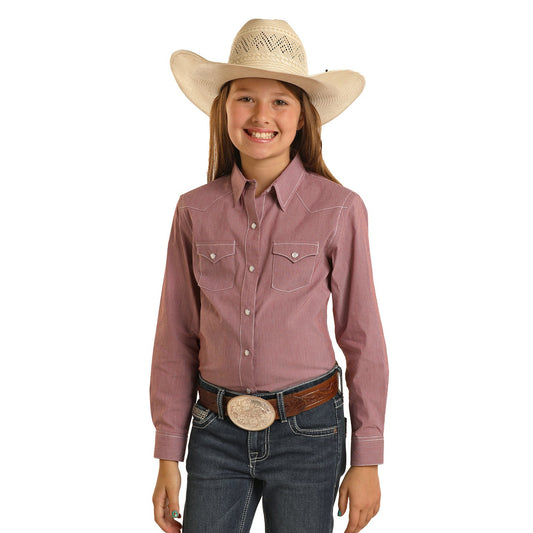 Rock & Roll Girl's Long Sleeve Snap Shirt - Burgundy