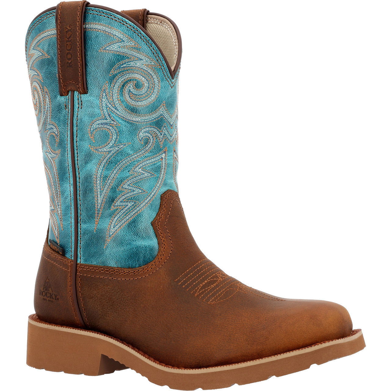 Rocky Women's 11" Monocrepe Waterproof Western Boot - Brown & Robin Blue