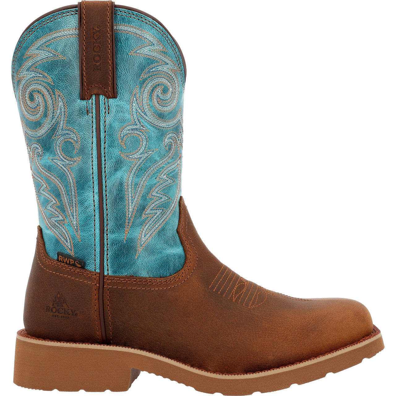 Rocky Women's 11" Monocrepe Waterproof Western Boot - Brown & Robin Blue