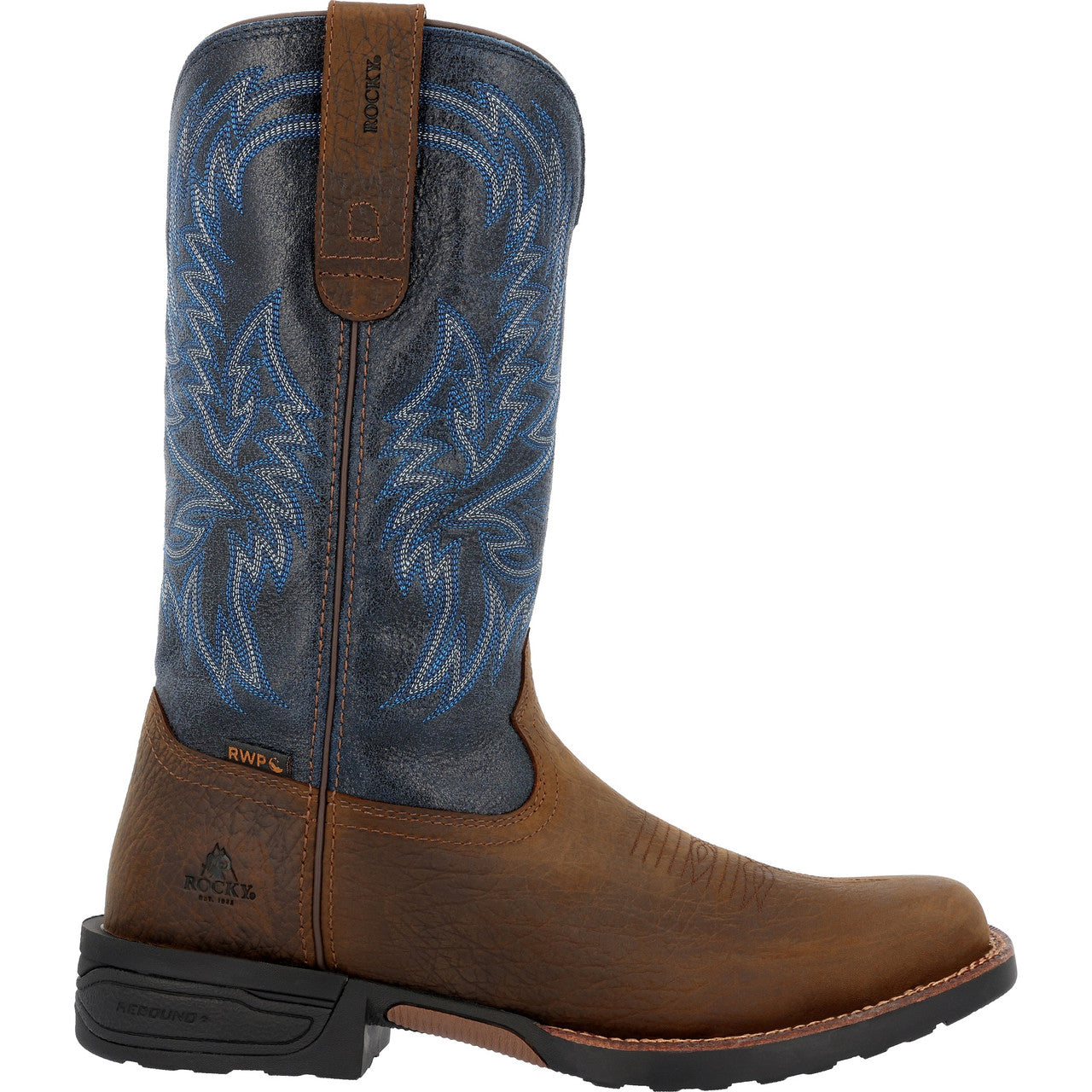 Rocky Men's 12" Bronco Waterproof Pull On Western Boots - Brown & Blue