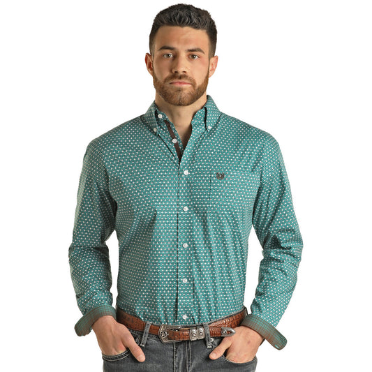 Rock & Roll Men's Long Sleeve 1 Pocket Button Shirt - Turquoise