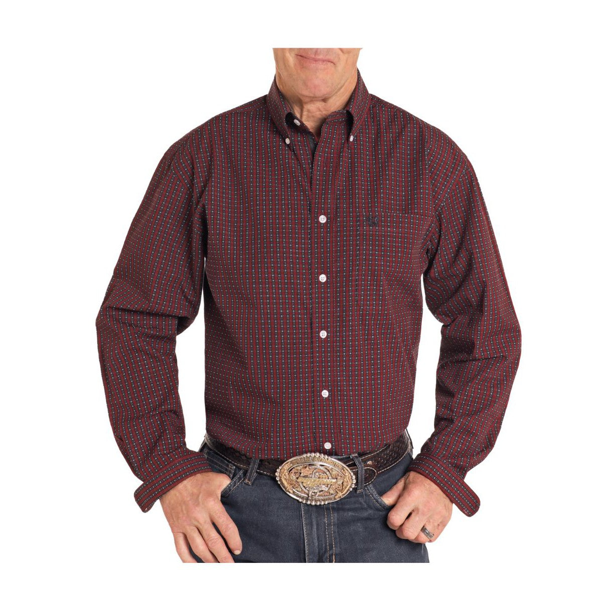 Panhandle Men's Long Sleeve Rough Stock Shirt-Burgundy