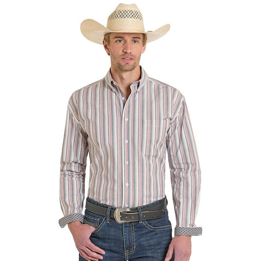 Panhandle Men's Long Sleeve Button Down Stripe Shirt - Maroon