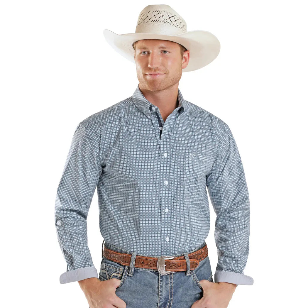Panhandle Slim Men's Rough Stock Geometric Long Sleeve Shirt - Blue