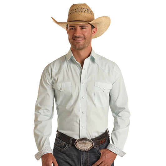 Rock & Roll Men's Long Sleeve Snap Shirt - Turquoise