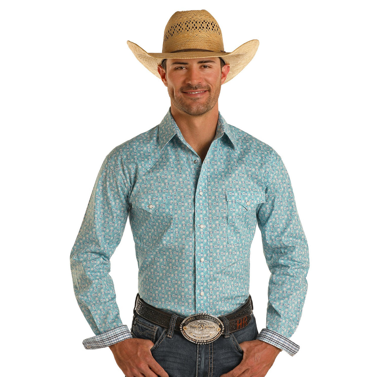 Roughstock Men's Long Sleeve Snap Shirt - Aqua