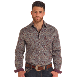 Panhandle  Men's Long Sleeve  Paisley Western Shirt- Dark Orchid