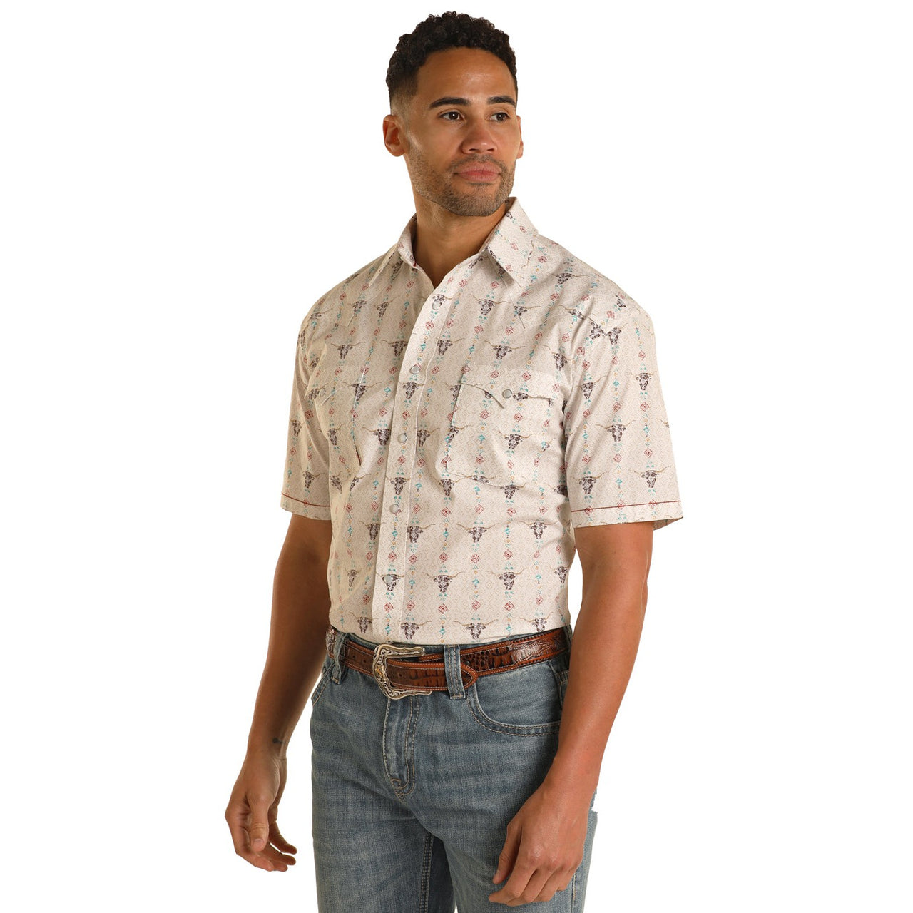 Rock & Roll Men's Short Sleeve Snap Shirt - Natural