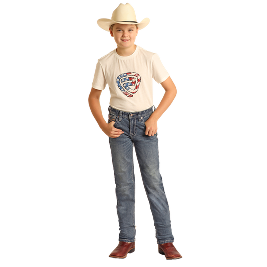 Rock & Roll Boy's Ivory Leather Embroidered Revolver Jeans - Medium Vintage