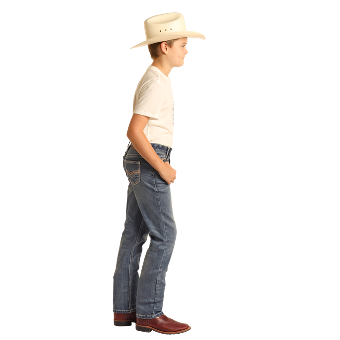 Rock & Roll Boy's Ivory Leather Embroidered Revolver Jeans - Medium Vintage