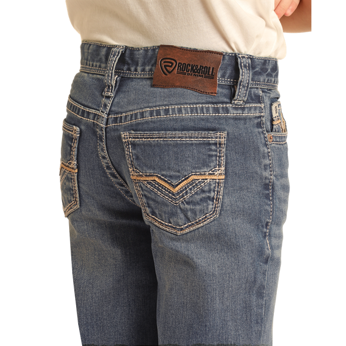 Rock & Roll Boy's Ivory Leather Embroidered Revolver Jeans - Medium Vintage