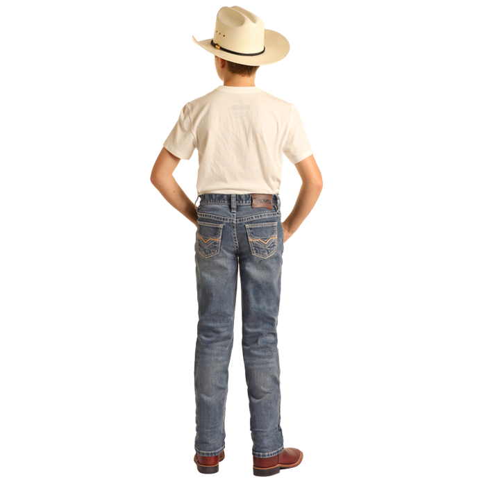 Rock & Roll Boy's Ivory Leather Embroidered Revolver Jeans - Medium Vintage