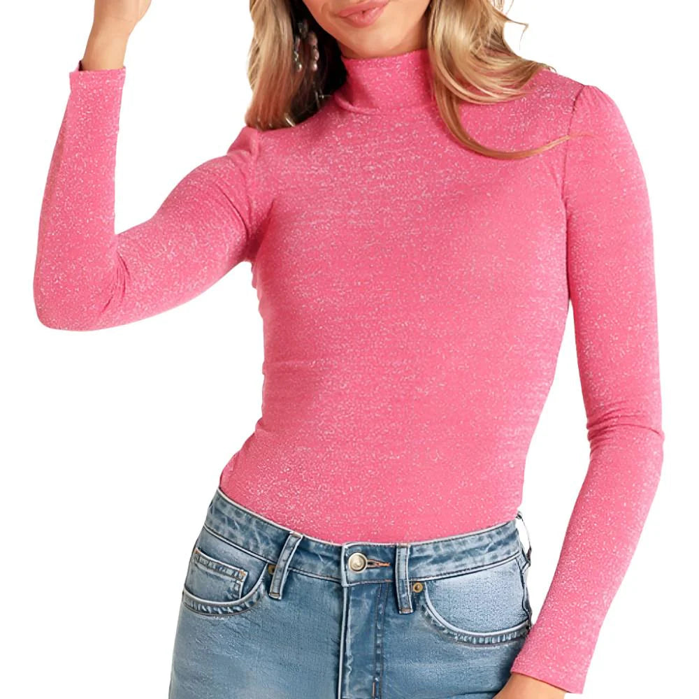 Rock & Roll Women's Lurex Turtleneck Top - Assorted Colours
