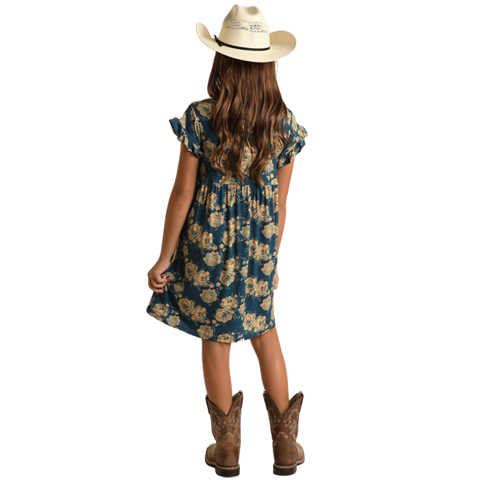 Rock & Roll Girl's Floral Print Dress - Navy