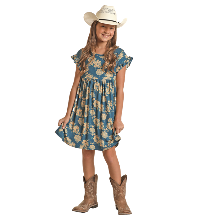 Rock & Roll Girl's Floral Print Dress - Navy