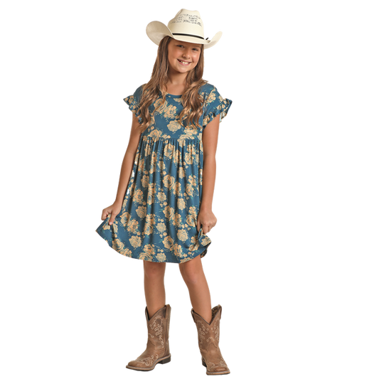Rock & Roll Girl's Floral Print Dress - Navy
