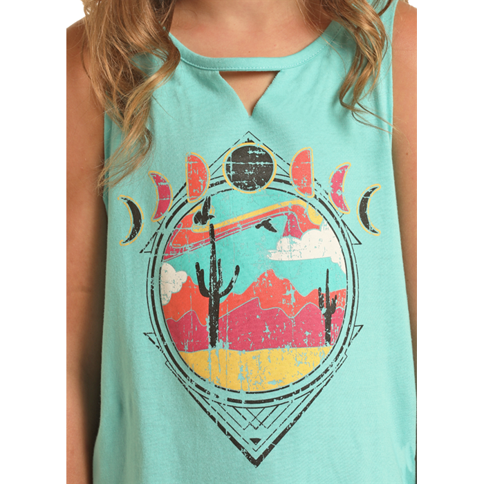 Rock & Roll Girl's V Detail Graphic Tank - Turquoise