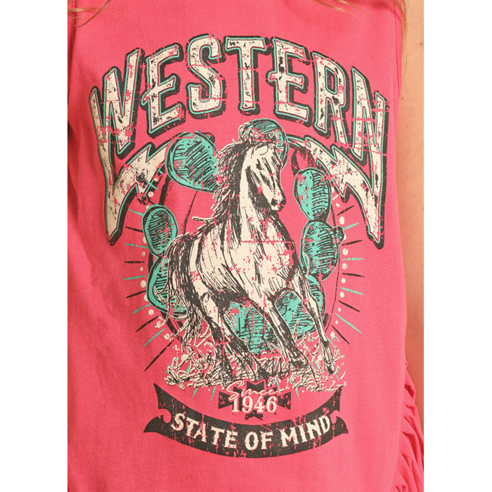 Rock & Roll Girl's Graphic Fringe Tank - Hot Pink