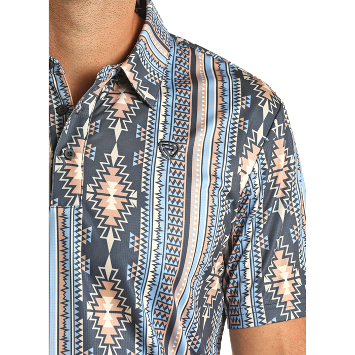 Rock & Roll Men's Aztec Printed Polo - Blue