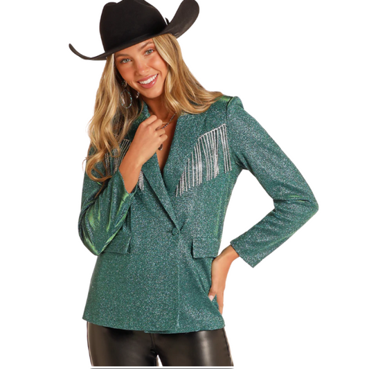 Rock & Roll Women's Iridescent Blazer with Fringe - Peacock
