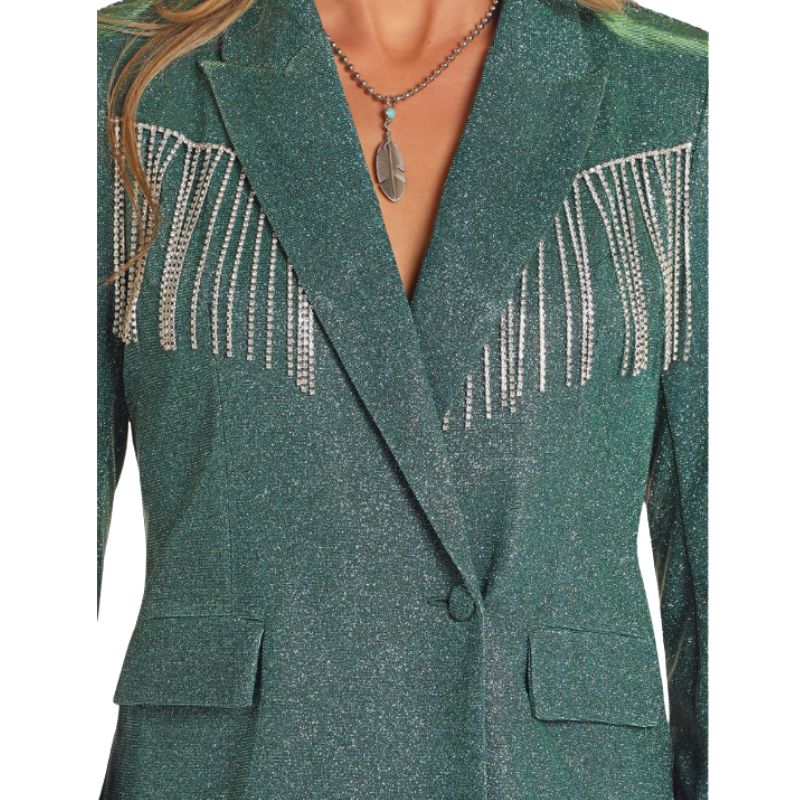 Rock & Roll Women's Iridescent Blazer with Fringe - Peacock