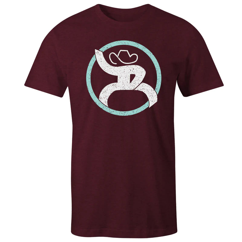 Hooey Boy's Strap T-Shirt - Cranberry Heather w/White & Turquoise