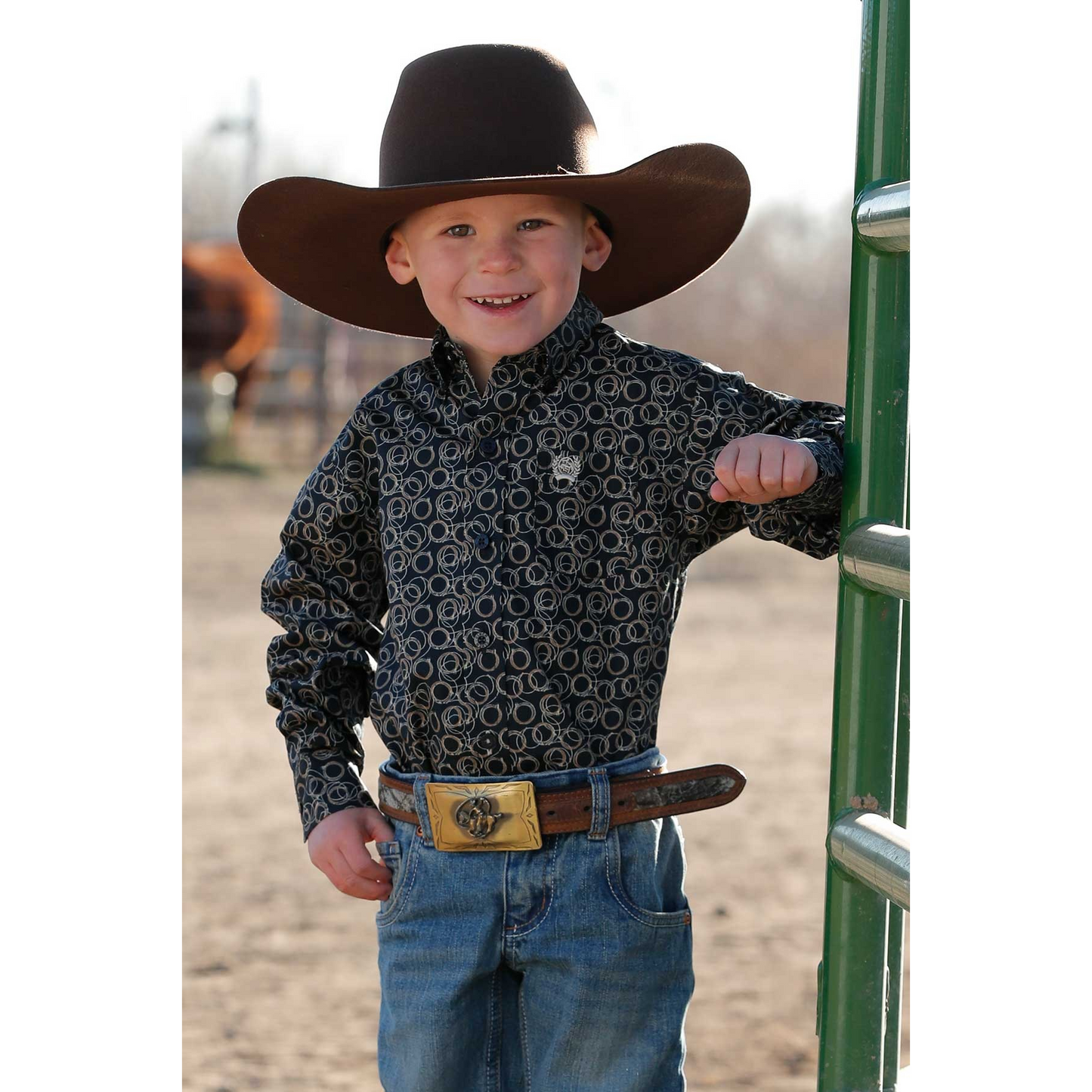 Cinch Infant Rope Print Long Sleeve Button Down Western Shirt - Navy