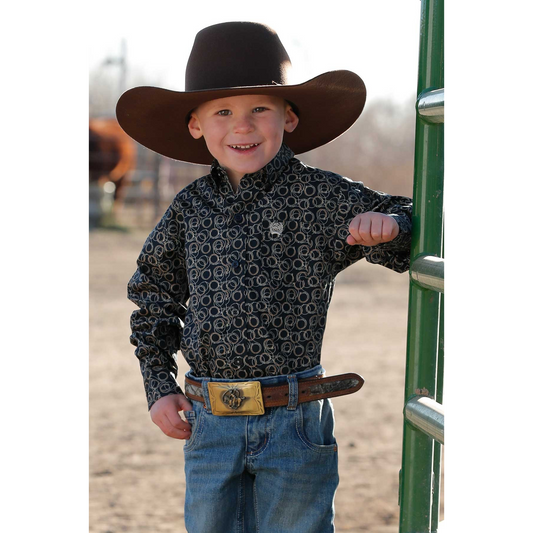 Cinch Infant Rope Print Long Sleeve Button Down Western Shirt - Navy
