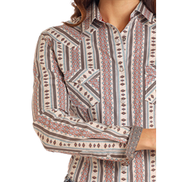 Panhandle Women's Long Sleeve Corduroy Snap Shirt- Multi Print