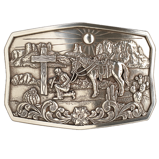 Nocona Rectangle Buckle - Cowboy Cactus Antique Silver