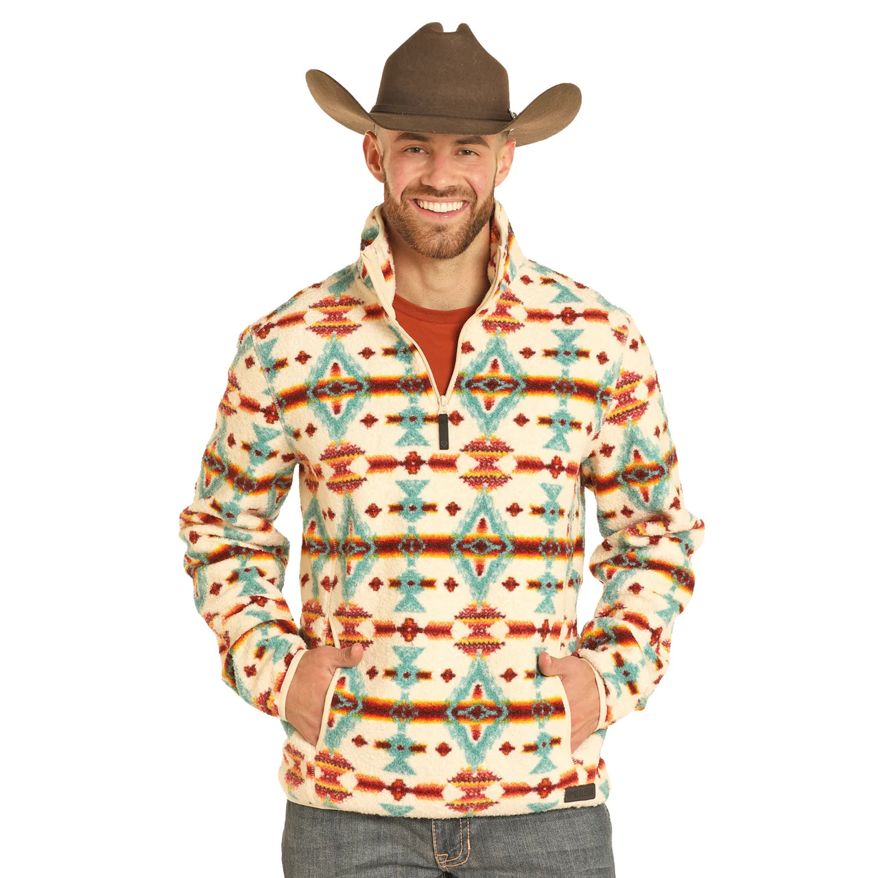 Rock & Roll Men's Long Sleeve Aztec Berber 1/4 zip Pullover- Natural