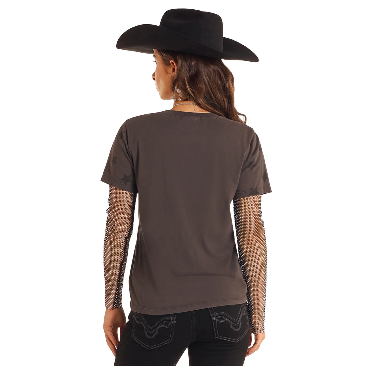 Rock & Roll Women's Rhinestone Rodeo T-Shirt - Charcoal