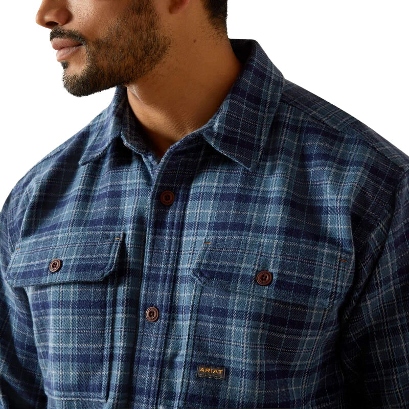 Ariat Men's Rebar Heavy Flannel LS Work Shirt - Orion Blue