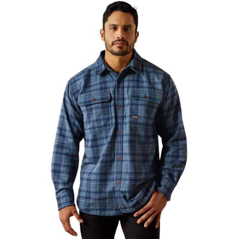 Ariat Men's Rebar Heavy Flannel LS Work Shirt - Orion Blue