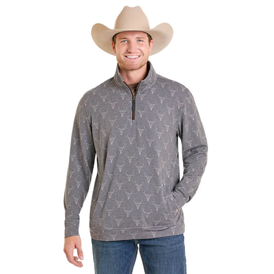 Rock & Roll Men's Longhorn Printed Pullover Gray