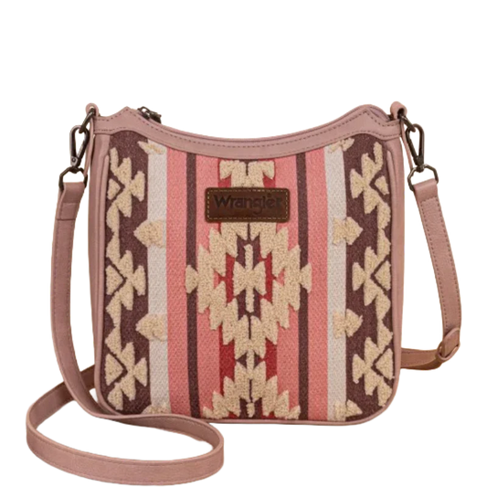Wrangler Sherpa Aztec Canvas Crossbody Bag- Dark Pink