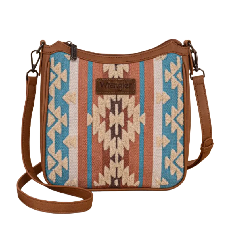 Wrangler Sherpa Aztec Canvas Crossbody Bag- Brown