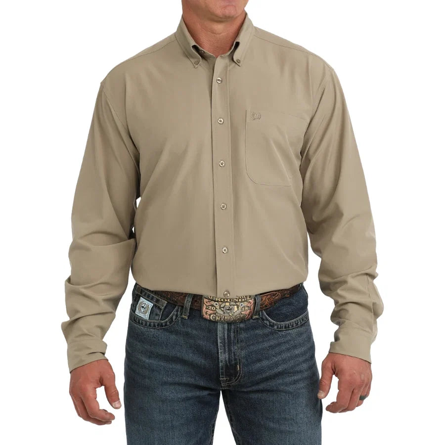 Cinch Men's Long Sleeve Performance Western Shirt- Khaki
