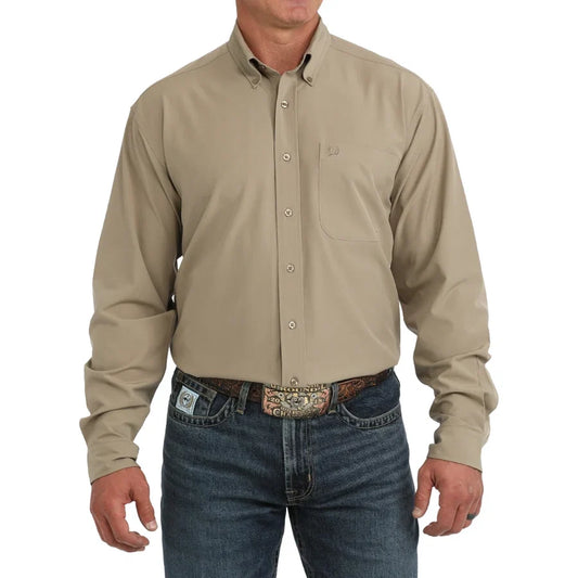 Cinch Men's Long Sleeve Performance Western Shirt- Khaki