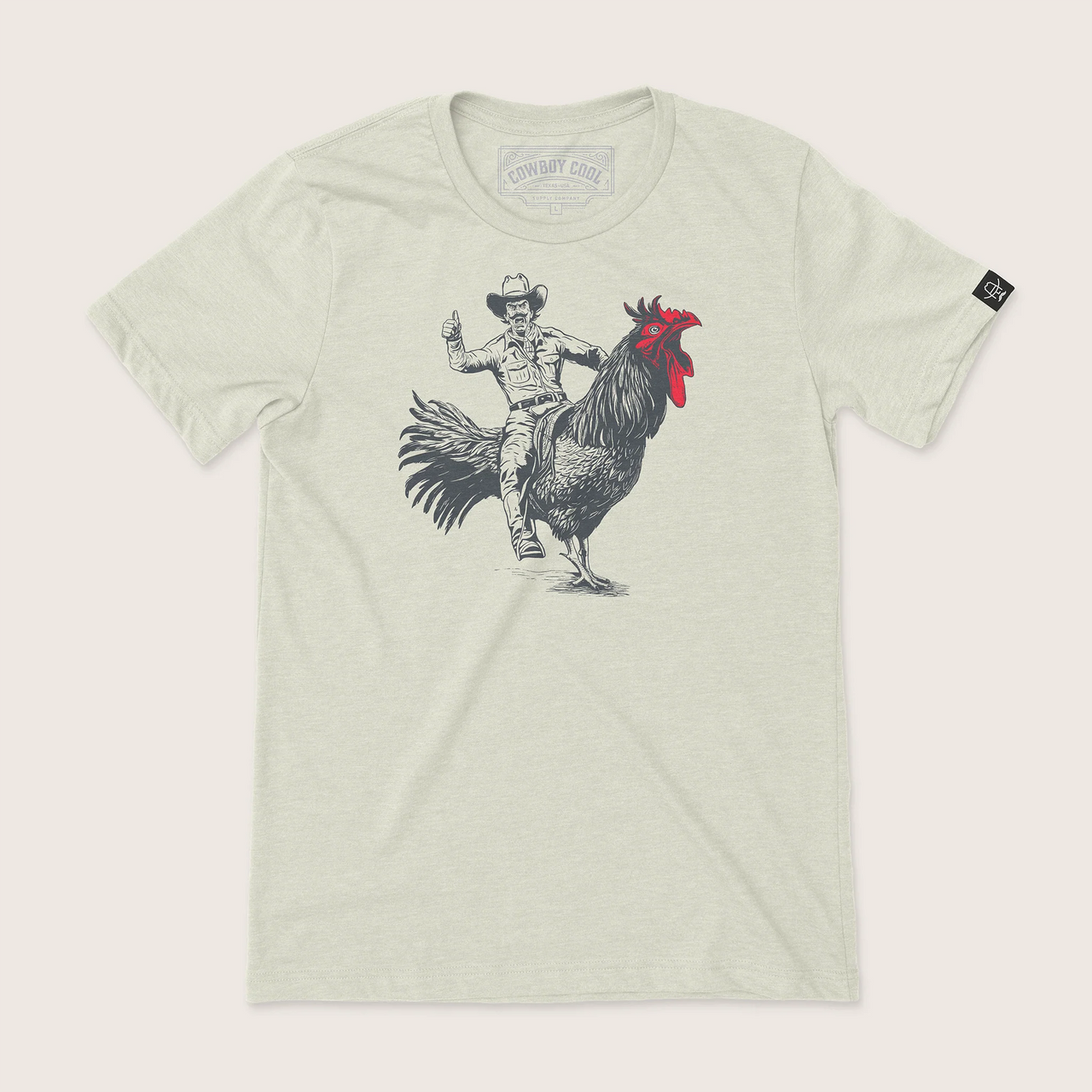 Cowboy Cool Rooster Roundup T-Shirt -Heather Oatmeal