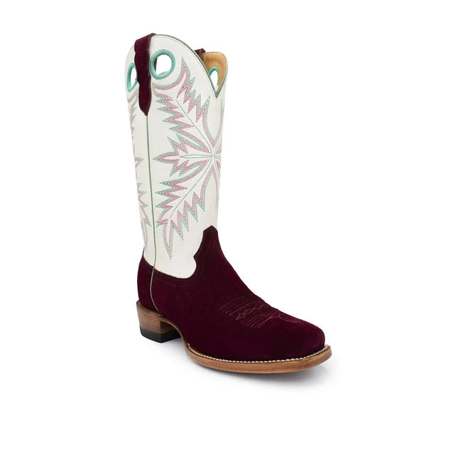 Rocking Diamond Brand Women's Rough Out Cutter Cowgirl Boots - Burgundy