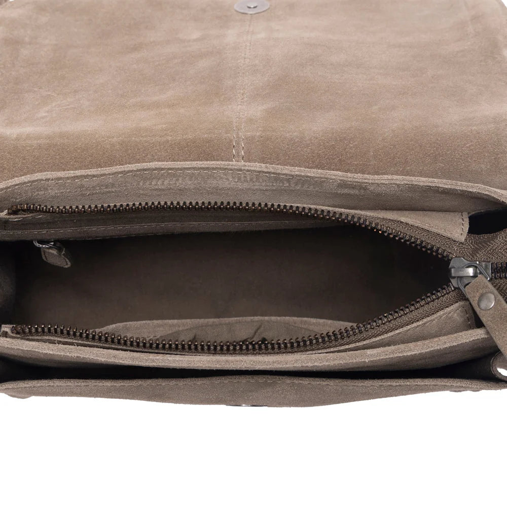 Myra Amberwood Suede Leather Boot Embroidered Bag- Olive Taupe