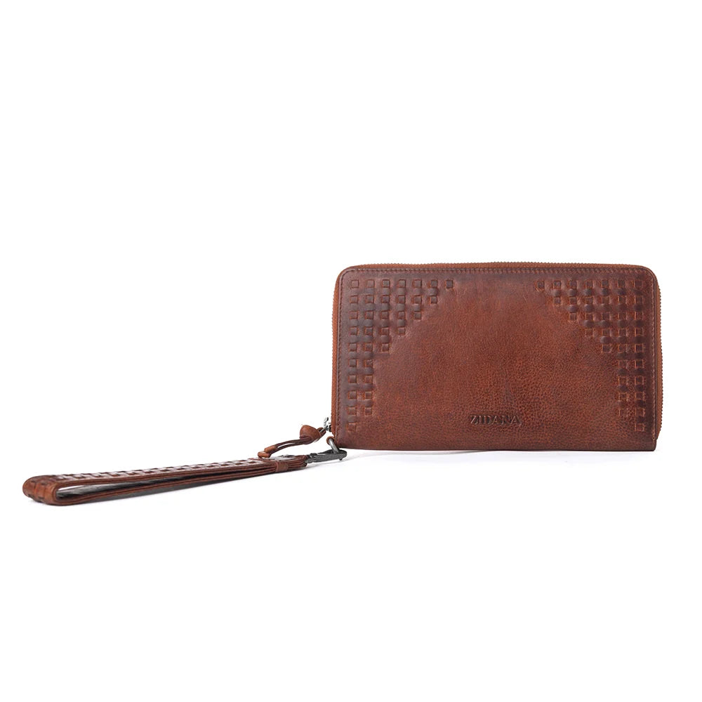 Myra Zidana Elko Braided Veg Tanned Leather Wallet- Auburn Glow