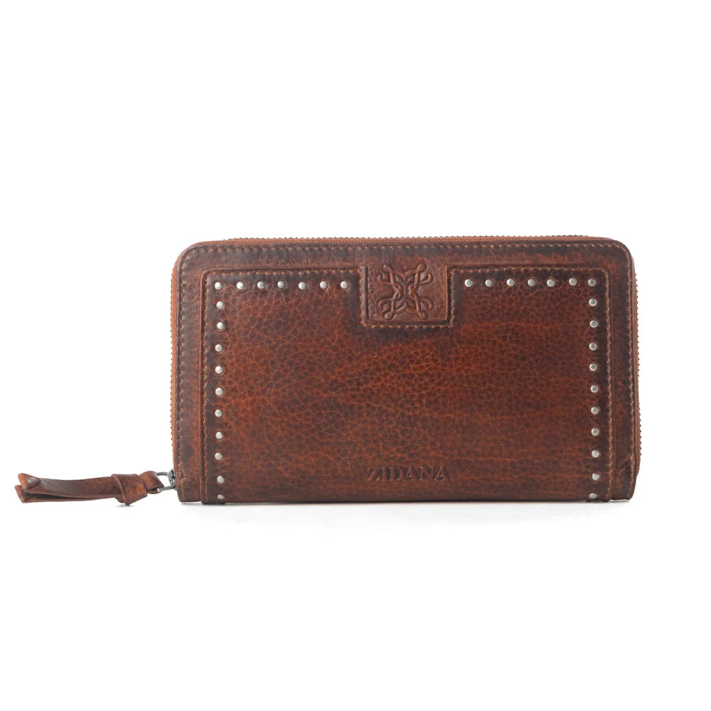 Myra Zidana Astra Studded Veg Tanned Leather Wallet- Ember Red