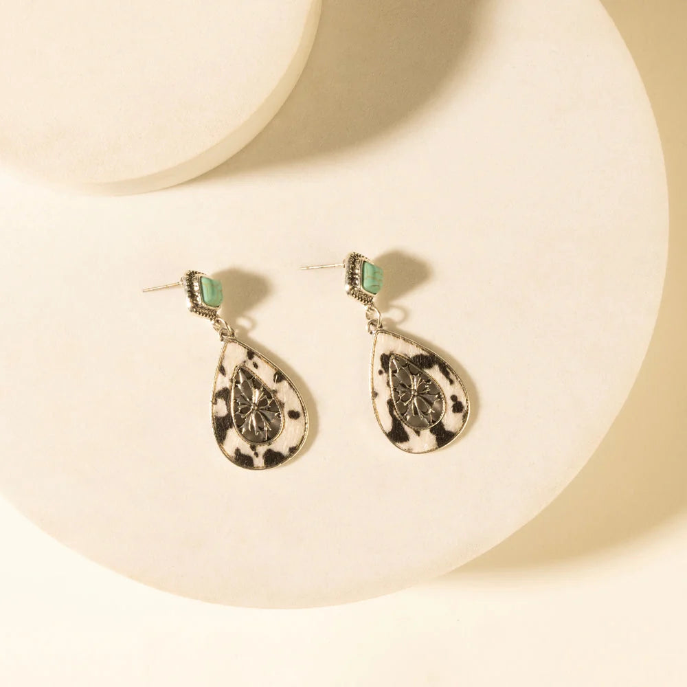 Myra Hide and Halo Earrings- Turquoise