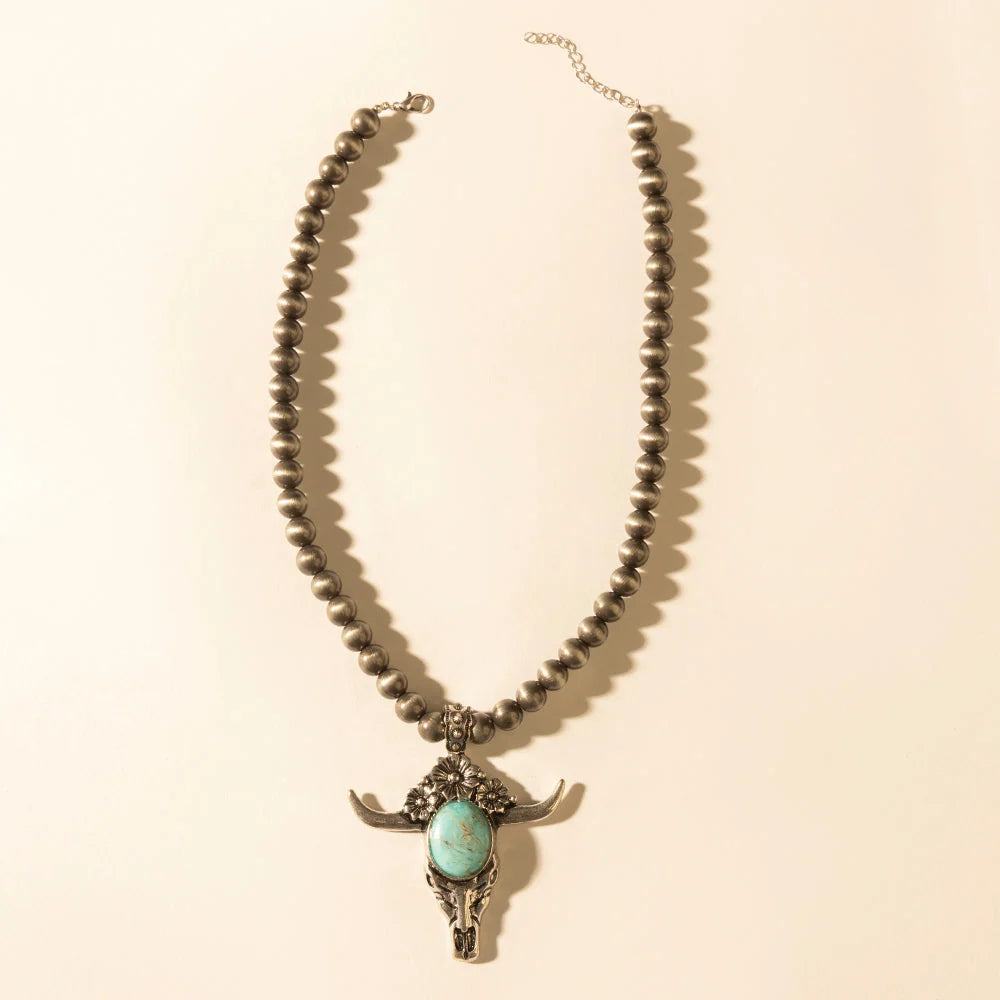 Myra Stone & Horn Chain in Ash Beads