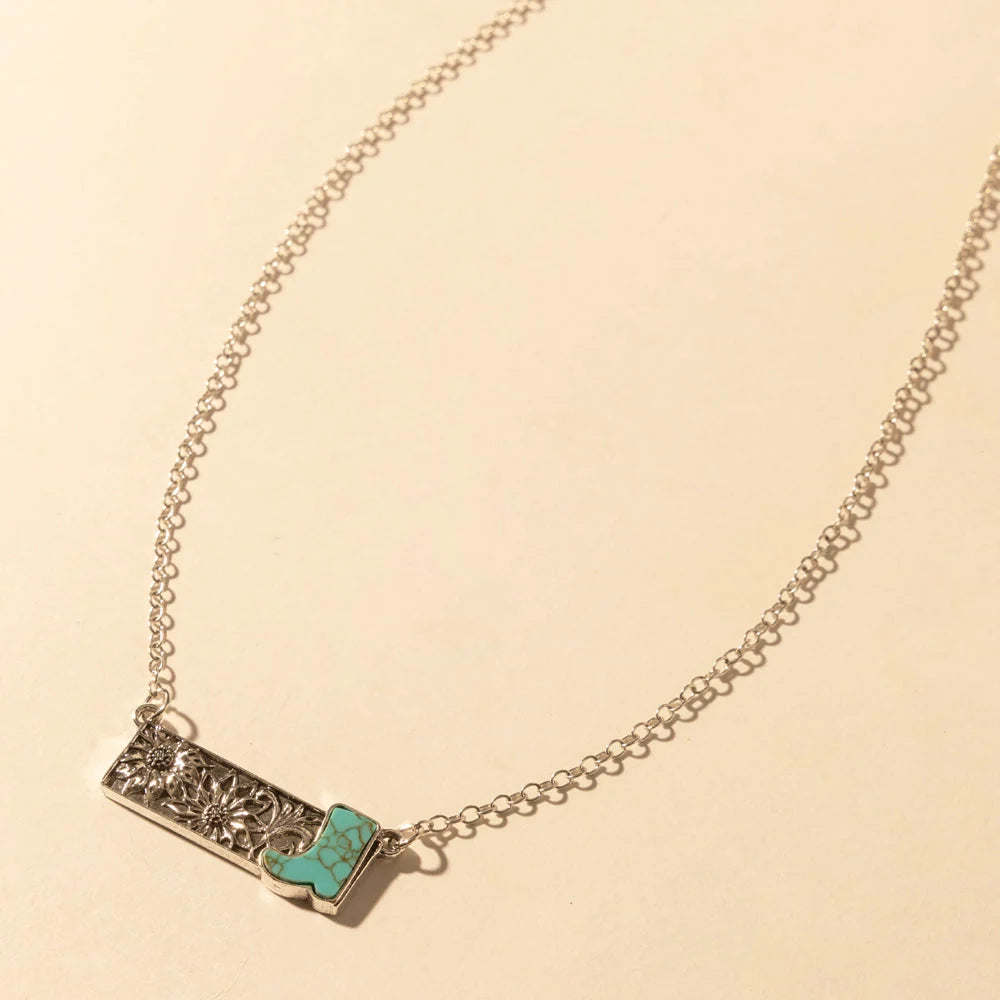 Myra Cowgirl Boot Charm Necklace- Moonlit/Turquoise