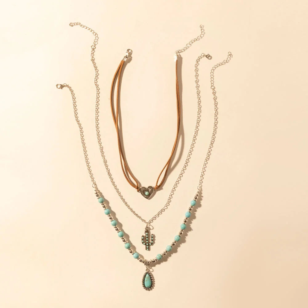 Myra Boho Mesa Layered Necklace-Turquoise