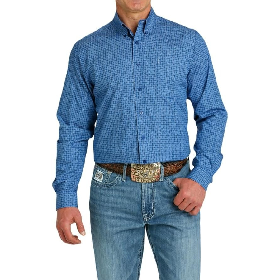 Cinch Men's Long Sleeve Geo Print Shirt - Royal Blue